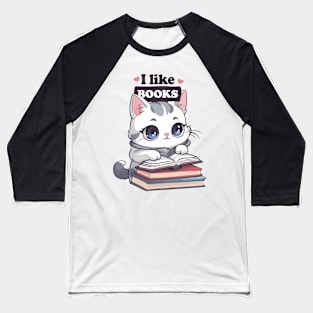 Kawaii Cat Book Lover Baseball T-Shirt